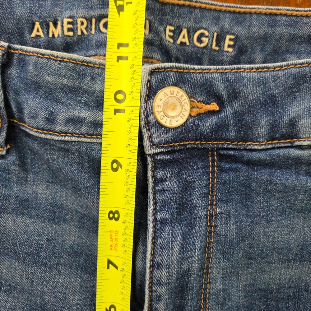 American Eagle Bootcut Jeans Mid Rise Raw Hem Stretch Medium‎ Wash - Picture 9 of 11